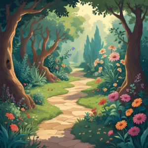 El Jardín de las Emociones Olvidadas lleno de flores mágicas