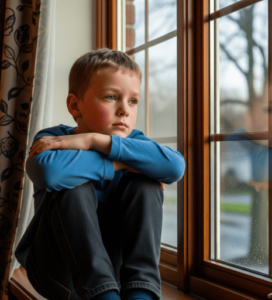 Niño practicando la regulación emocional en casa
