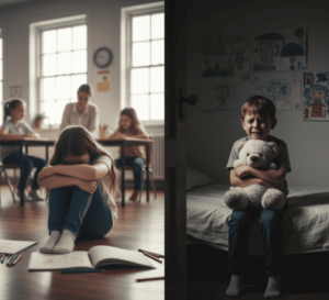 Niña con trastornos emocionales en niños durante su etapa escolar
