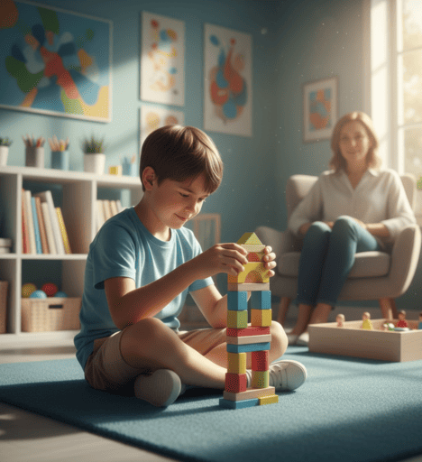 Psicóloga apoyando la salud mental infantil en sesión terapéutica