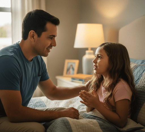 Padre escuchando a su hija con empatía